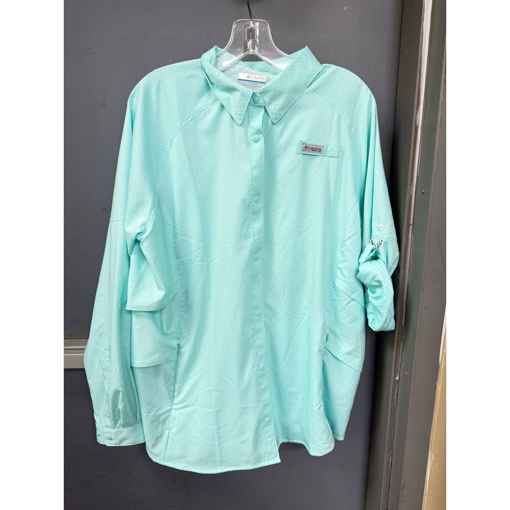 Columbia PFG Cool Release Argill Fishing Shirt Aqua Mint Green Womens XL NEW